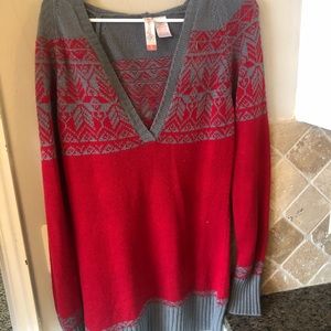 Red & Gray Hooded Sweater
